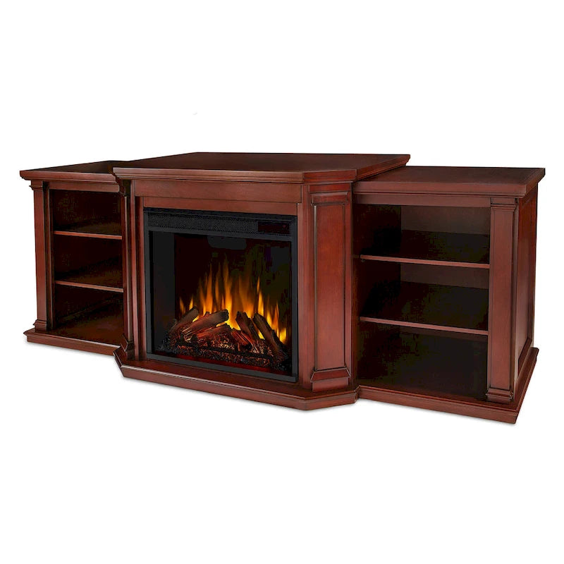 Valmont 74.25  Electric TV Stand Fireplace in Dark Mahogany by Real Flame - 75.5 W x 21.5 D x 27.7 H