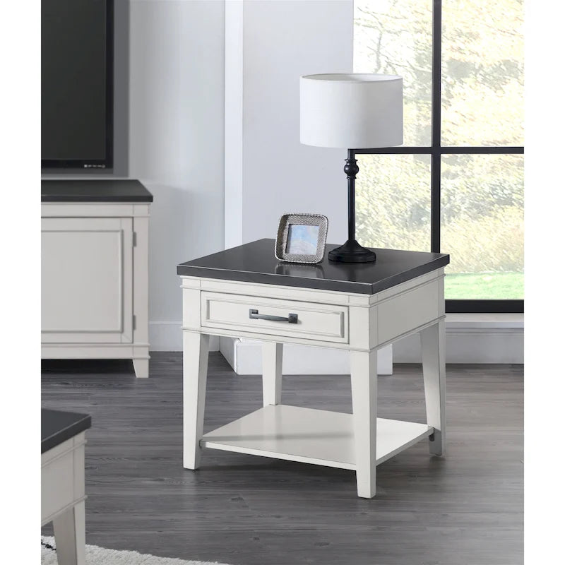 Del Mar 24  White and Grey 1-Drawer End Table