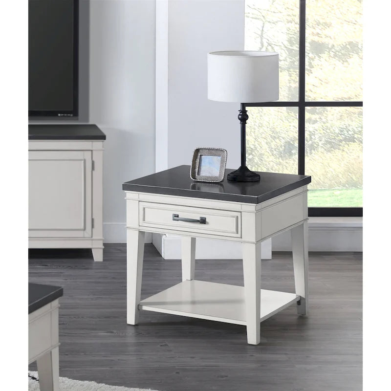 Del Mar 24  White and Grey 1-Drawer End Table