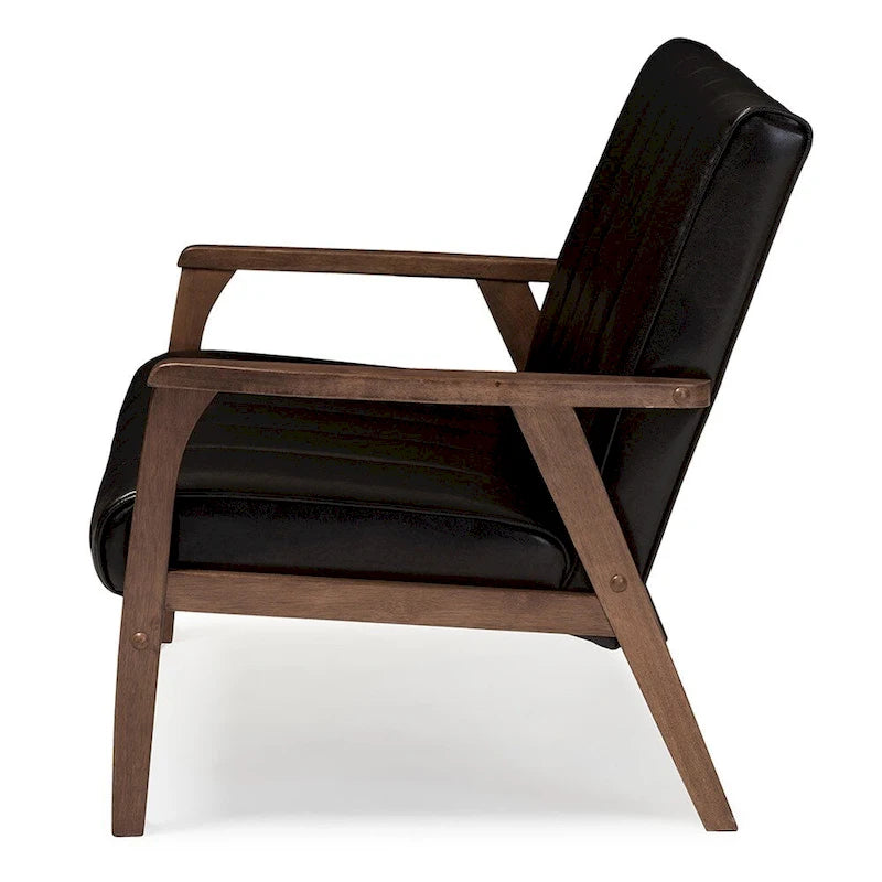 Baxton Studio Nikko Mid-century Modern Scandinavian Style Dark Brown Faux Leather Wooden 2-Seater Loveseat