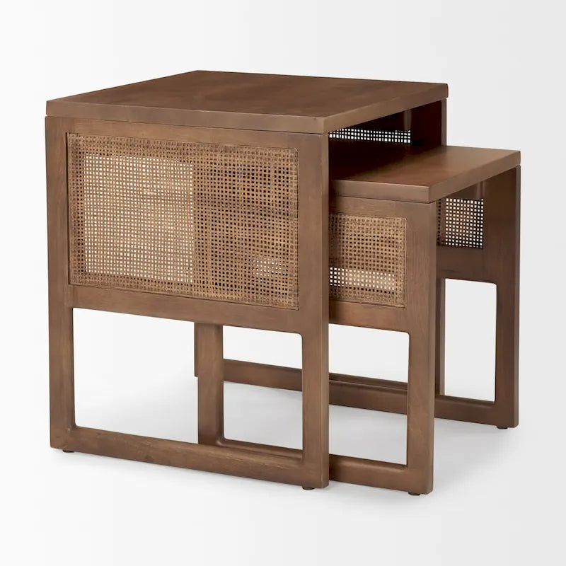 Grier Solid Wood With Cane Accents Square Nesting Accent Tables (Set of 2) - 20L x 20W x 23H