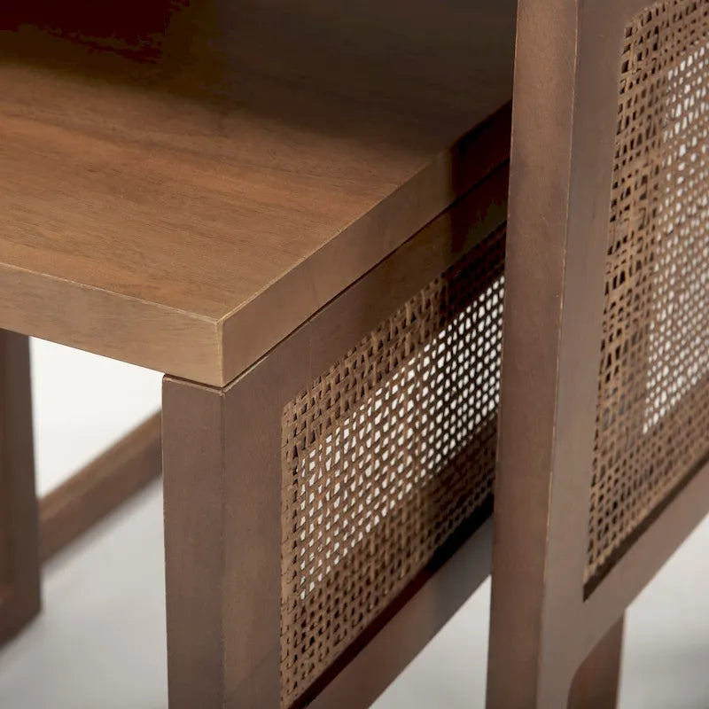 Grier Solid Wood With Cane Accents Square Nesting Accent Tables (Set of 2) - 20L x 20W x 23H