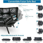 Futon Sofa Bed, Modern Convertible Sleeper Couch Daybed with Adjustable Armrests for Studio, Apartment, Office, Small Space