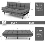 Futon Sofa Bed, Modern Convertible Sleeper Couch Daybed with Adjustable Armrests for Studio, Apartment, Office, Small Space