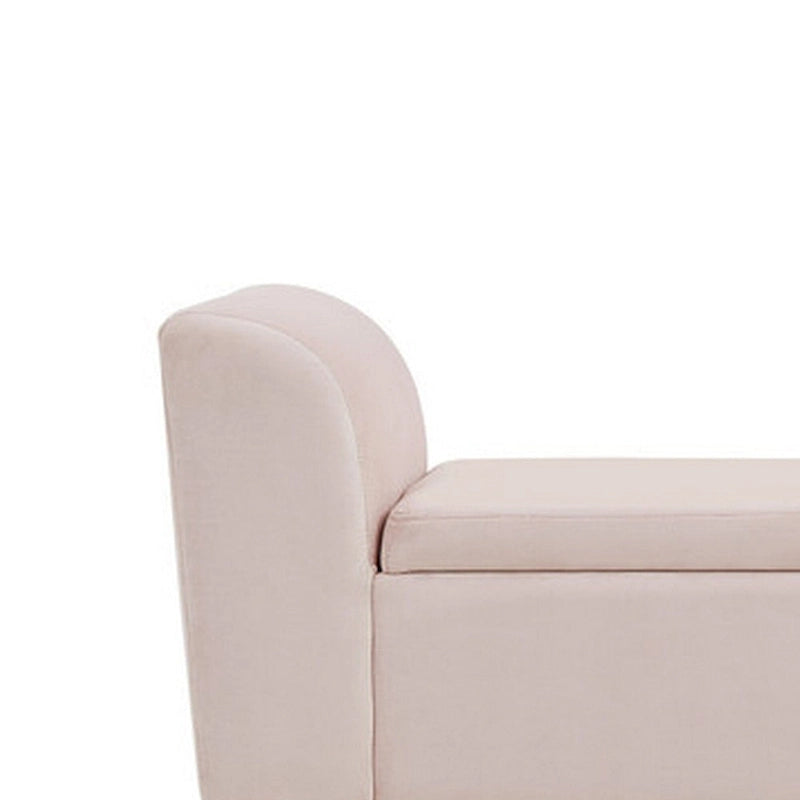 Cesar 55 Inch Ottoman Bench with Storage, Padded, Curved Arms, Pink Velvet