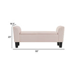 Cesar 55 Inch Ottoman Bench with Storage, Padded, Curved Arms, Pink Velvet