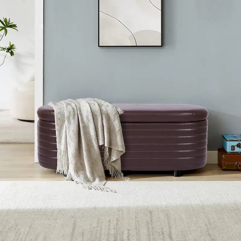 Modern Home PU Leather Storage Bench, Entryway Padded Footstool with Solid Wood Legs, End of Bed Seat for Living Room Bedroom