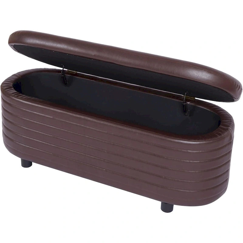Modern Home PU Leather Storage Bench, Entryway Padded Footstool with Solid Wood Legs, End of Bed Seat for Living Room Bedroom