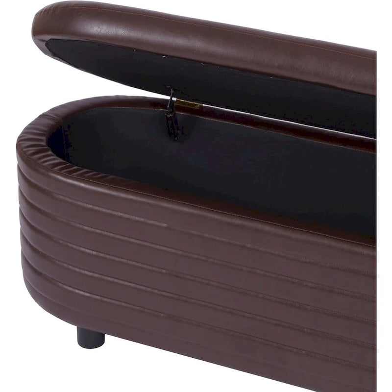 Modern Home PU Leather Storage Bench, Entryway Padded Footstool with Solid Wood Legs, End of Bed Seat for Living Room Bedroom