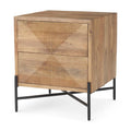 Cairo Light Brown Solid Wood w/ Black Iron Frame & 2 Drawer Accent Table - 22 L x 22 W x 26 H