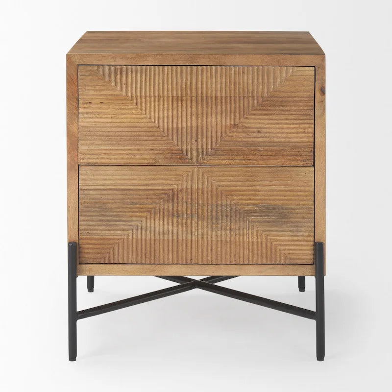 Cairo Light Brown Solid Wood w/ Black Iron Frame & 2 Drawer Accent Table - 22 L x 22 W x 26 H