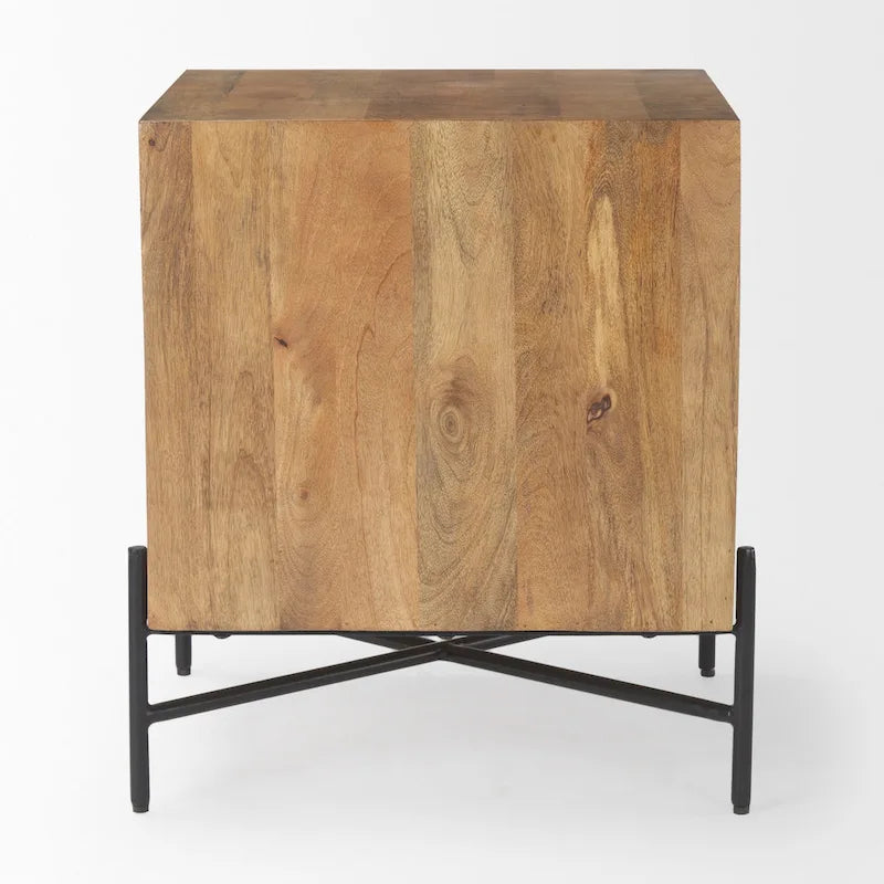 Cairo Light Brown Solid Wood w/ Black Iron Frame & 2 Drawer Accent Table - 22 L x 22 W x 26 H