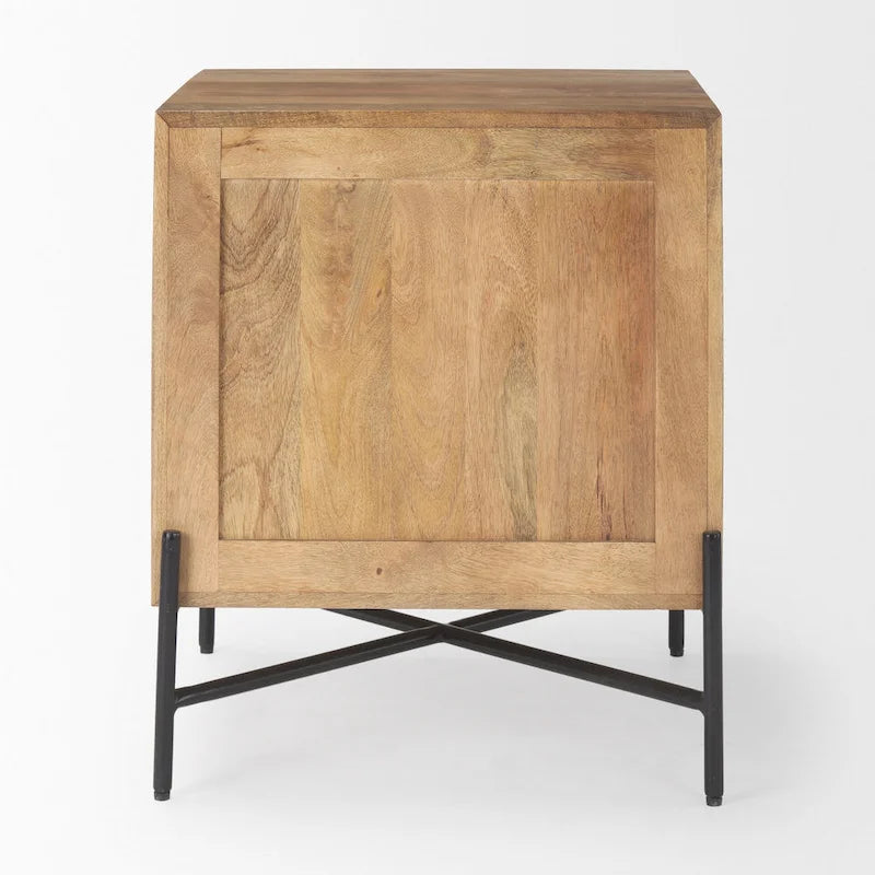 Cairo Light Brown Solid Wood w/ Black Iron Frame & 2 Drawer Accent Table - 22 L x 22 W x 26 H