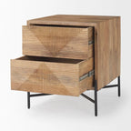 Cairo Light Brown Solid Wood w/ Black Iron Frame & 2 Drawer Accent Table - 22 L x 22 W x 26 H