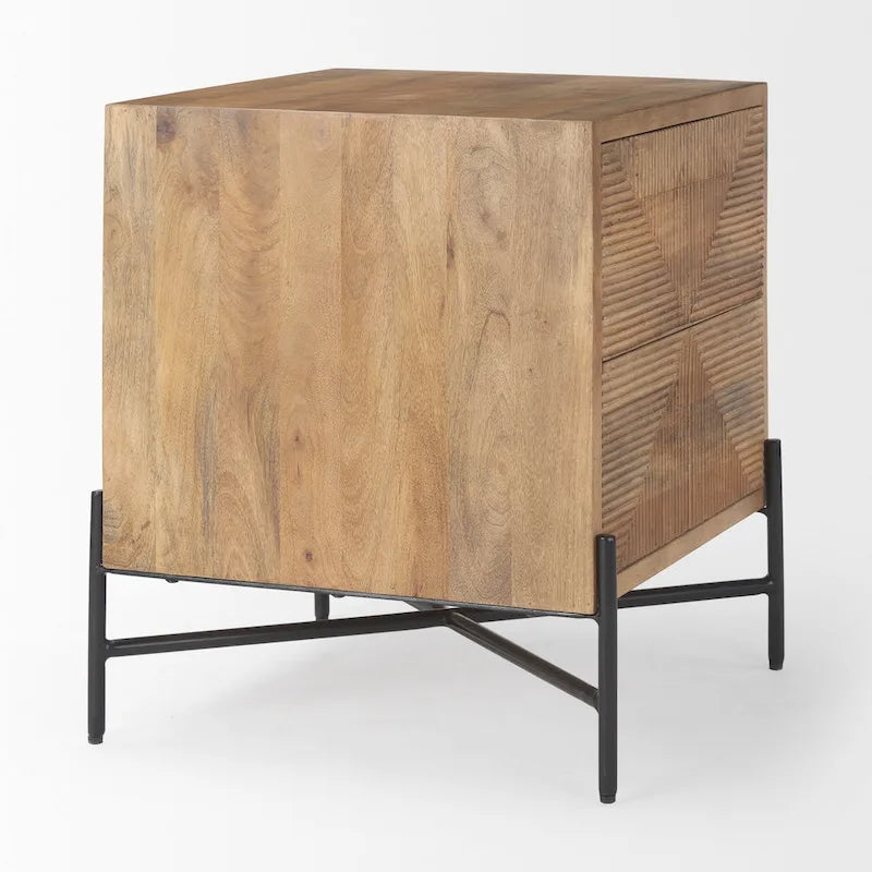 Cairo Light Brown Solid Wood w/ Black Iron Frame & 2 Drawer Accent Table - 22 L x 22 W x 26 H