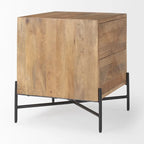 Cairo Light Brown Solid Wood w/ Black Iron Frame & 2 Drawer Accent Table - 22 L x 22 W x 26 H