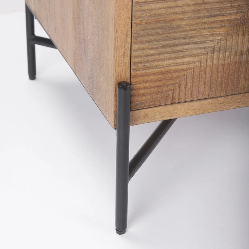 Cairo Light Brown Solid Wood w/ Black Iron Frame & 2 Drawer Accent Table - 22 L x 22 W x 26 H
