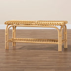 Himari Modern Bohemian Natural Brown Rattan Accent Bench