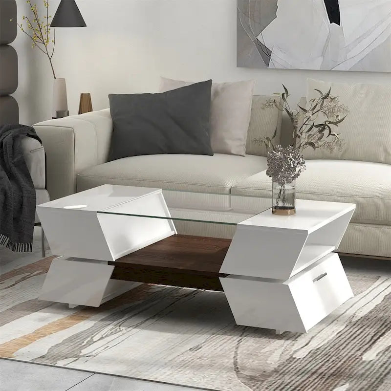 Merax Geometric Style Cocktail Table with Great Storage Capacity