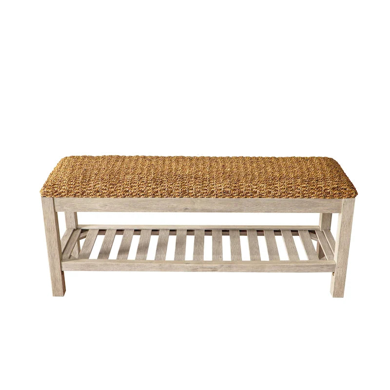 M4H Lindos Water Hyacinth & Solid Wood Storage Shoes Bench
