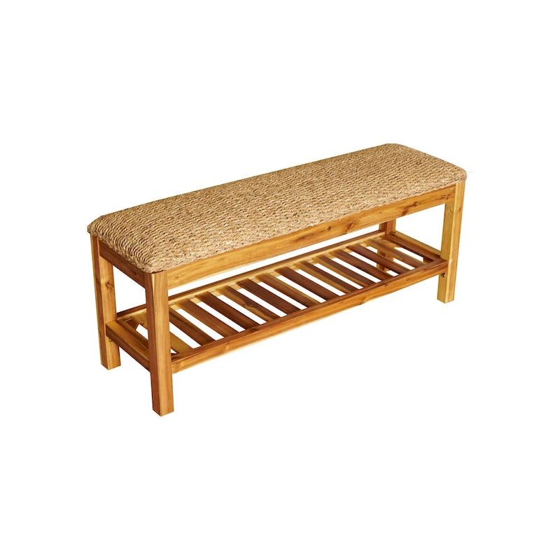 M4H Lindos Water Hyacinth & Solid Wood Storage Shoes Bench