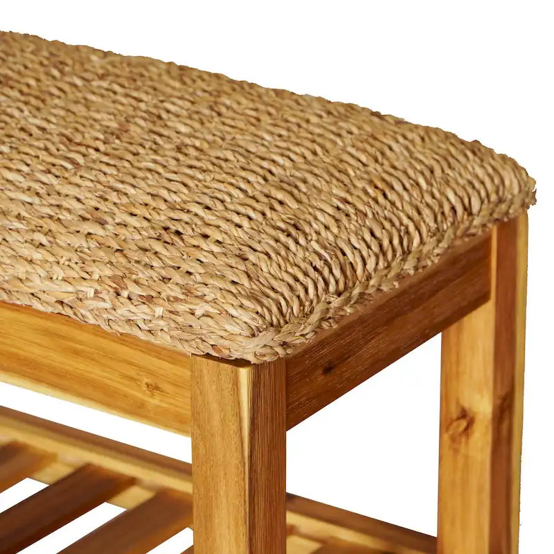 M4H Lindos Water Hyacinth & Solid Wood Storage Shoes Bench