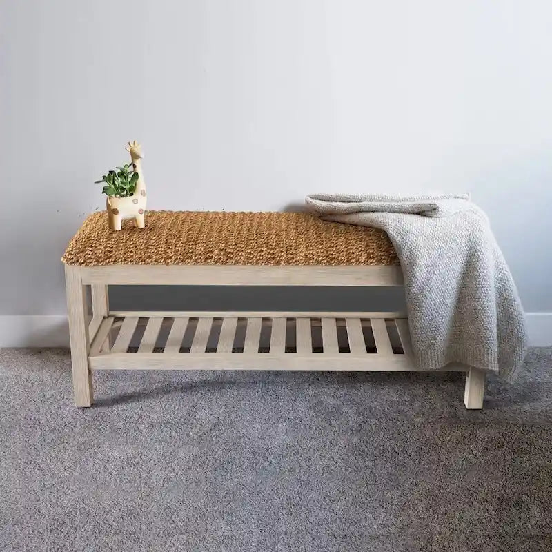 M4H Lindos Water Hyacinth & Solid Wood Storage Shoes Bench