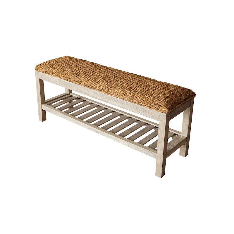 M4H Lindos Water Hyacinth & Solid Wood Storage Shoes Bench
