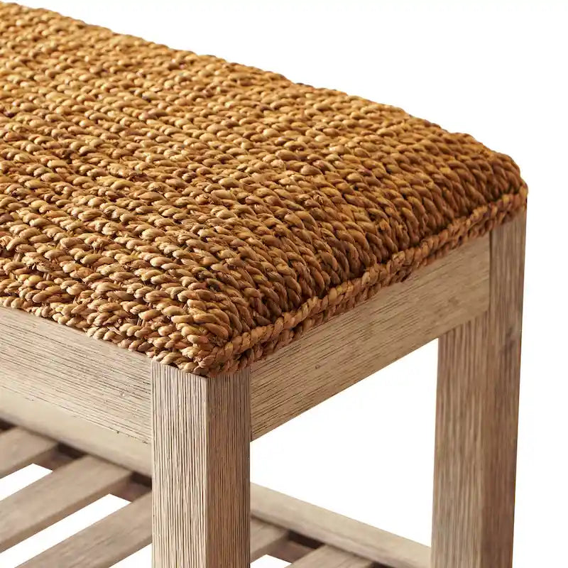 M4H Lindos Water Hyacinth & Solid Wood Storage Shoes Bench