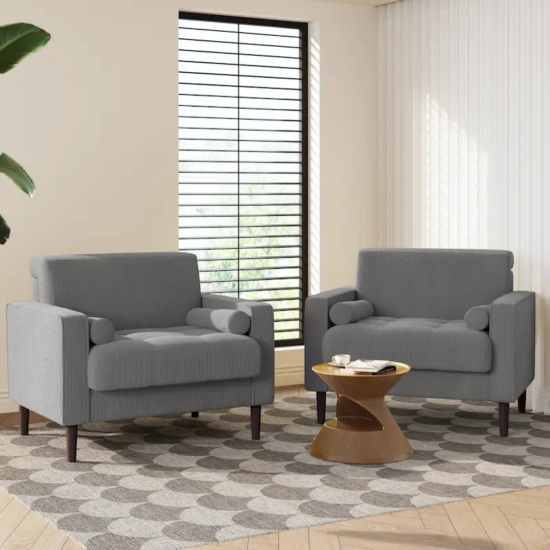 2 Pack Modern Corduroy Wide Armchair with Bolster Pillows
