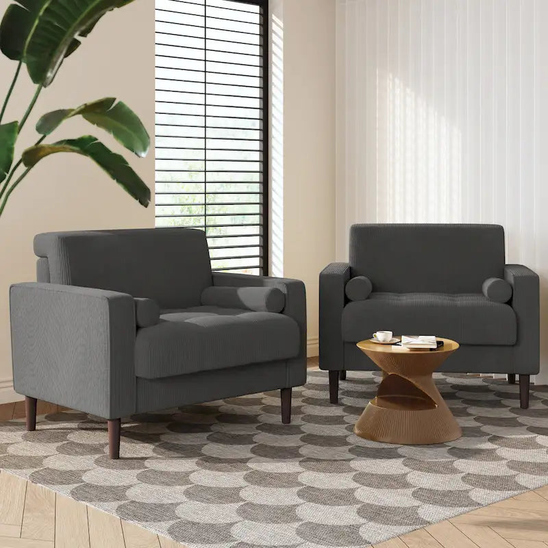 2 Pack Modern Corduroy Wide Armchair with Bolster Pillows