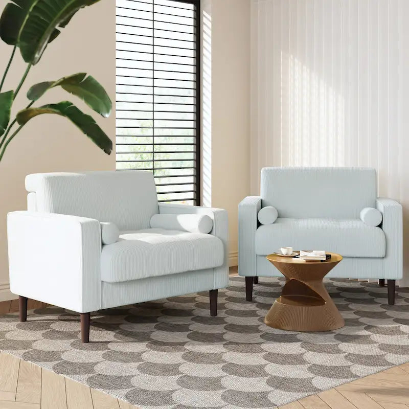 2 Pack Modern Corduroy Wide Armchair with Bolster Pillows
