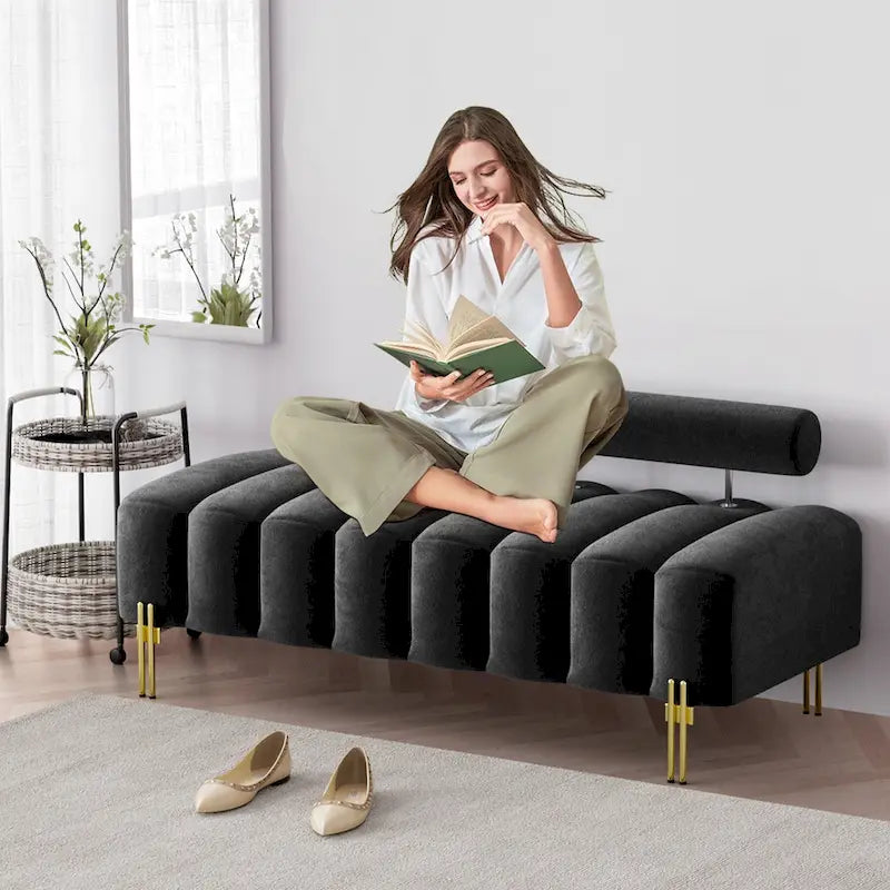 Ouyessir 52.2  Modern Channel Tufted Window Bench with Adjustable Back