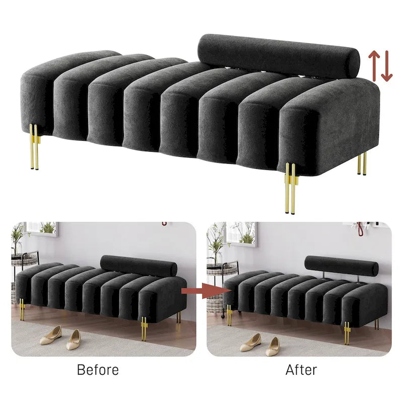 Ouyessir 52.2  Modern Channel Tufted Window Bench with Adjustable Back