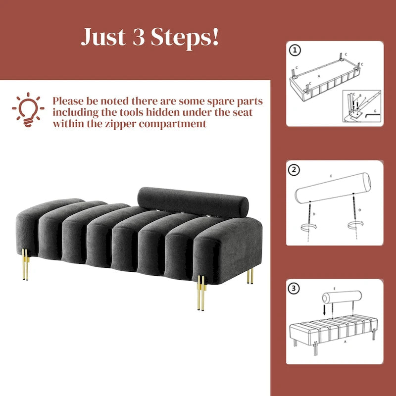 Ouyessir 52.2  Modern Channel Tufted Window Bench with Adjustable Back