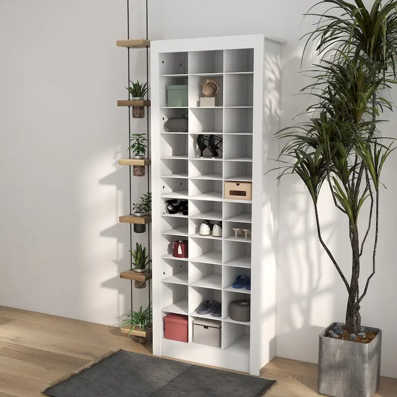 HOMCOM 71  Tall Shoe Cabinet for Entryway, Narrow Shoe Rack Storage Organizer, White