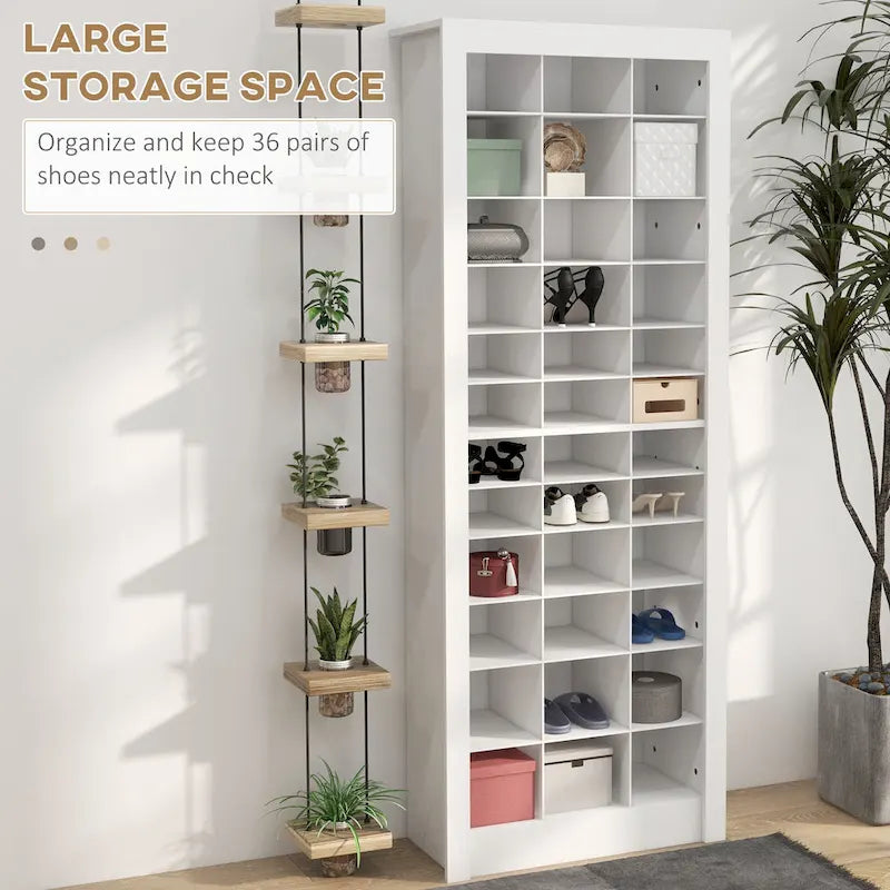 HOMCOM 71  Tall Shoe Cabinet for Entryway, Narrow Shoe Rack Storage Organizer, White