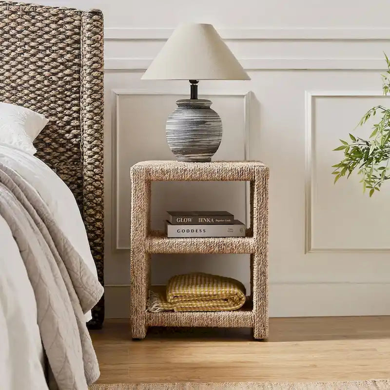 Dominik 24  Grass Rope Side Table with Two Open Shelves by HULALA HOME