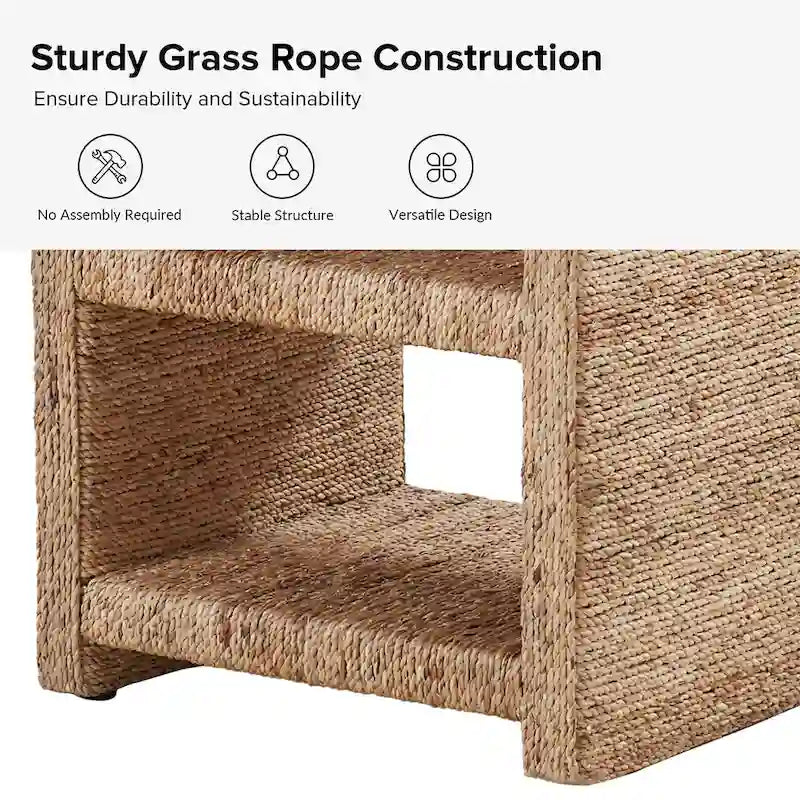 Dominik 24  Grass Rope Side Table with Two Open Shelves by HULALA HOME