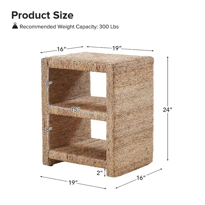 Dominik 24  Grass Rope Side Table with Two Open Shelves by HULALA HOME
