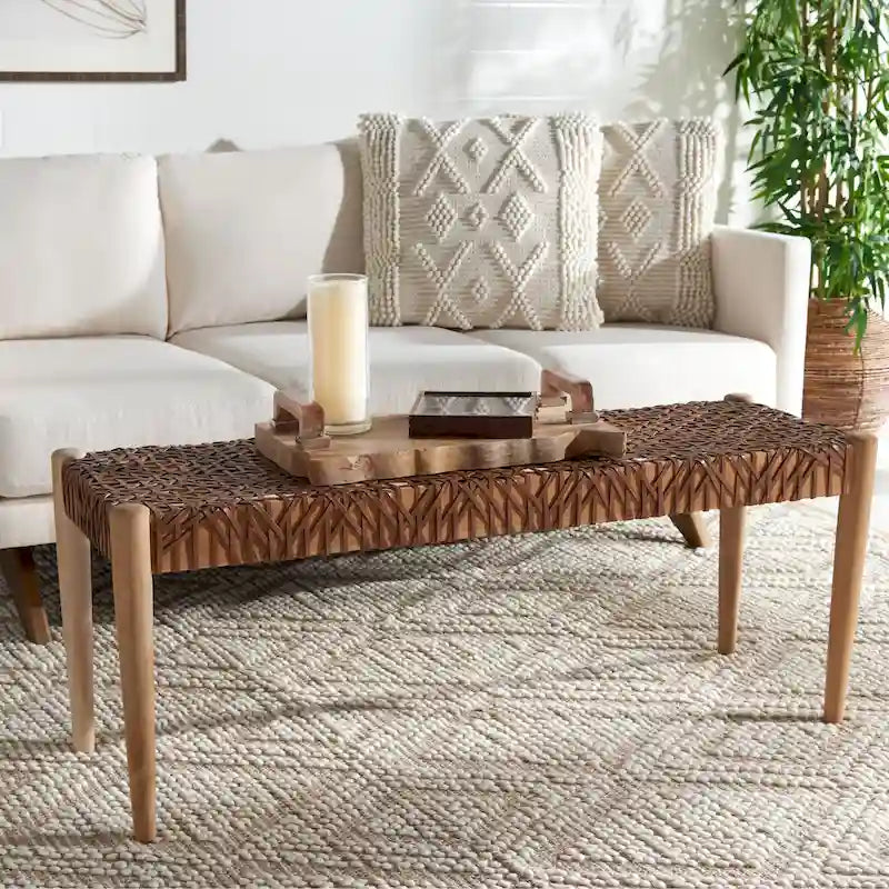 SAFAVIEH Mahalia Bandelier Wood & Leather Bench - 47  W x 16  D x 19  H - 47Wx16Dx19H