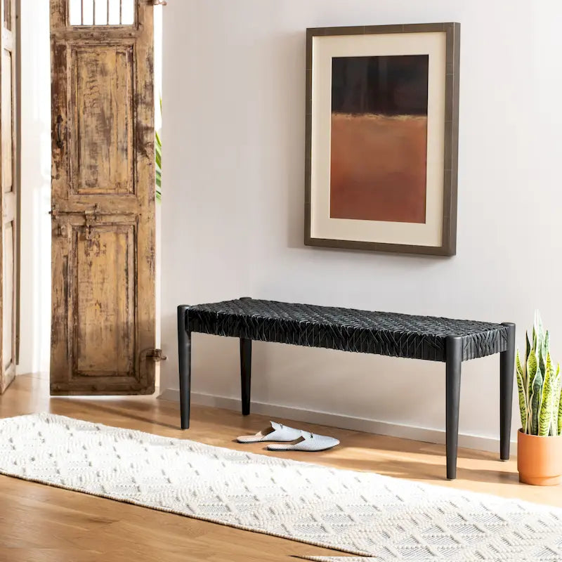 SAFAVIEH Mahalia Bandelier Wood & Leather Bench - 47  W x 16  D x 19  H - 47Wx16Dx19H