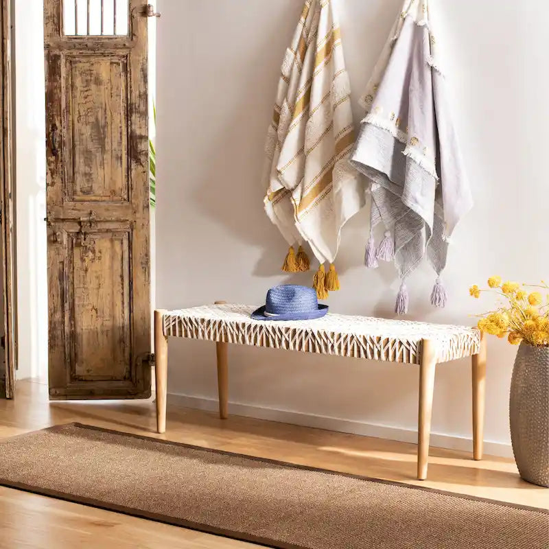 SAFAVIEH Mahalia Bandelier Wood & Leather Bench - 47  W x 16  D x 19  H - 47Wx16Dx19H