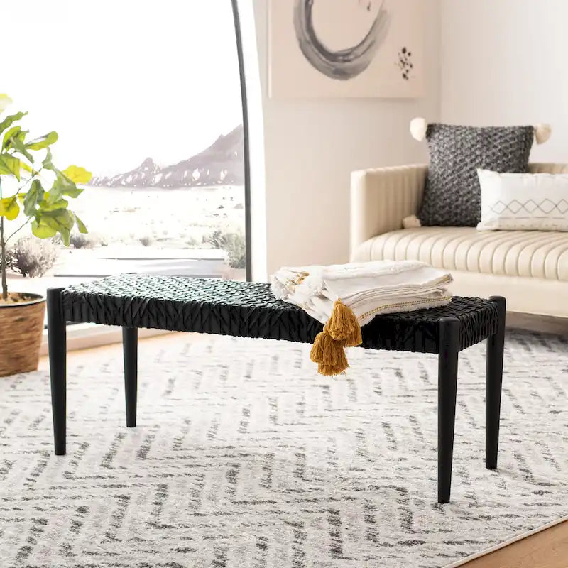 SAFAVIEH Mahalia Bandelier Wood & Leather Bench - 47  W x 16  D x 19  H - 47Wx16Dx19H