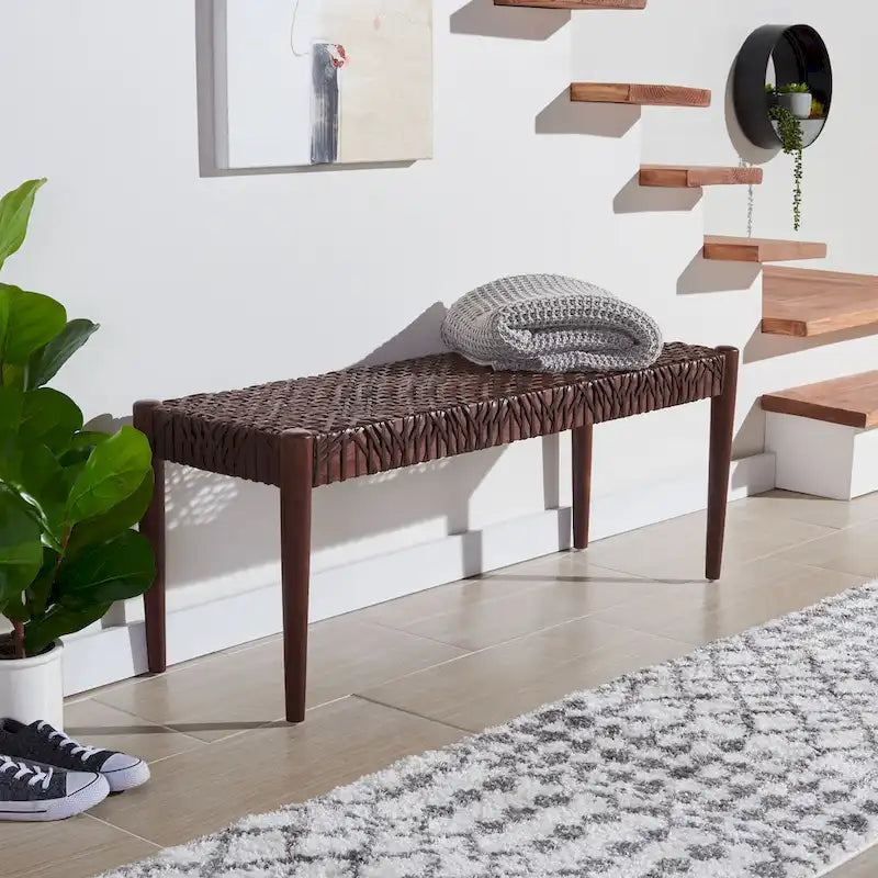 SAFAVIEH Mahalia Bandelier Wood & Leather Bench - 47  W x 16  D x 19  H - 47Wx16Dx19H
