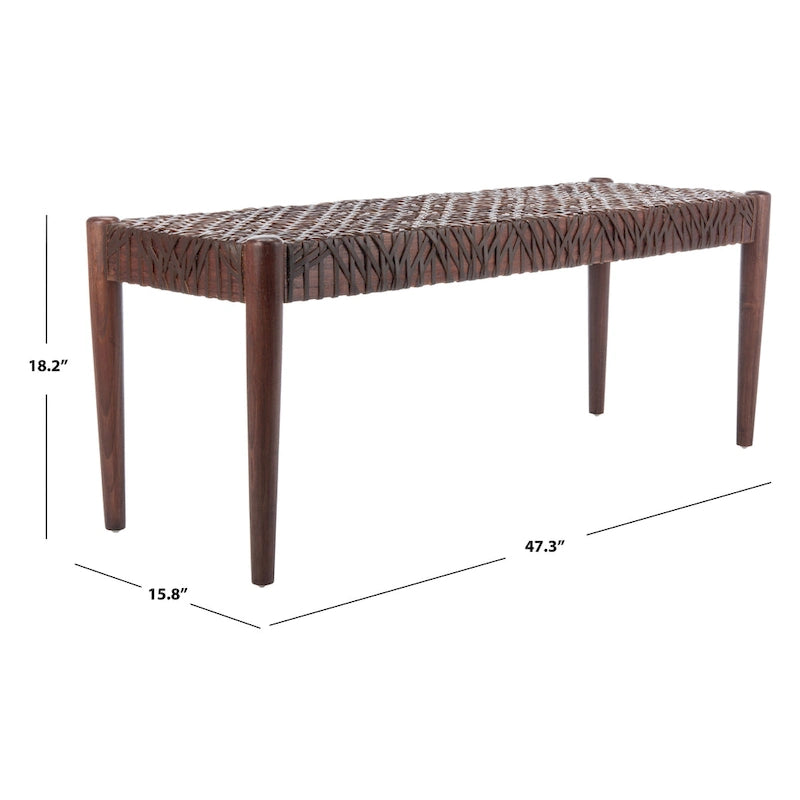SAFAVIEH Mahalia Bandelier Wood & Leather Bench - 47  W x 16  D x 19  H - 47Wx16Dx19H