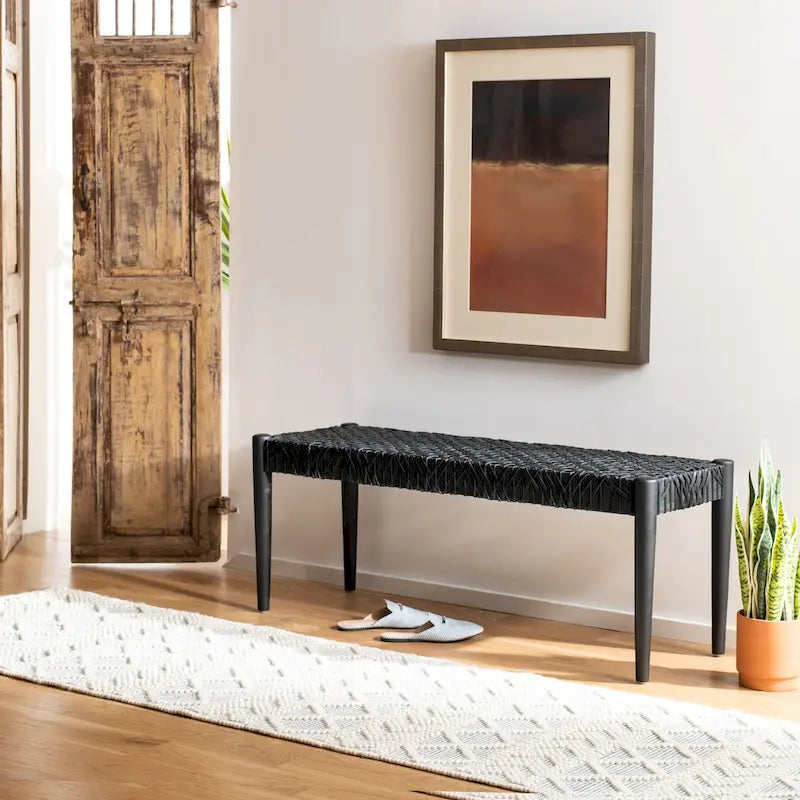SAFAVIEH Mahalia Bandelier Wood & Leather Bench - 47  W x 16  D x 19  H - 47Wx16Dx19H