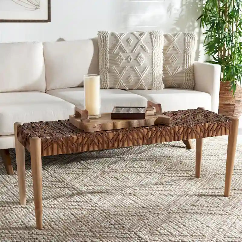 SAFAVIEH Mahalia Bandelier Wood & Leather Bench - 47  W x 16  D x 19  H - 47Wx16Dx19H