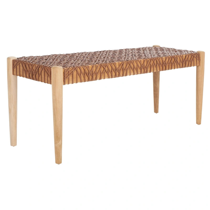 SAFAVIEH Mahalia Bandelier Wood & Leather Bench - 47  W x 16  D x 19  H - 47Wx16Dx19H