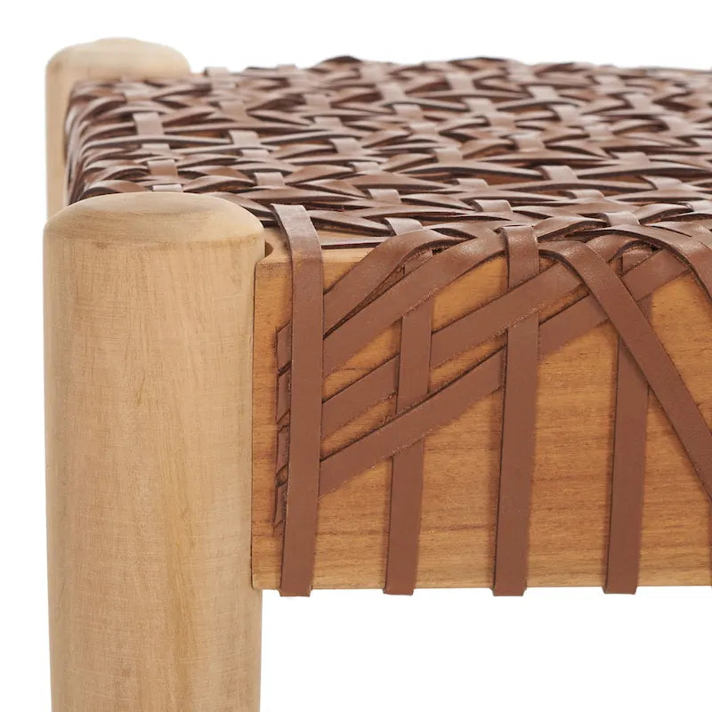 SAFAVIEH Mahalia Bandelier Wood & Leather Bench - 47  W x 16  D x 19  H - 47Wx16Dx19H
